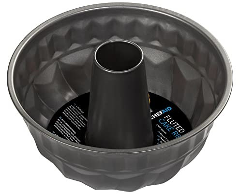 Chef Aid Molde estriado antiadherente para tartas con revestimiento antiadherente, ideal para pan horneado casero o centros de mesa con patrón fluido, medida interna de 22,5 cm de diámetro, color gris