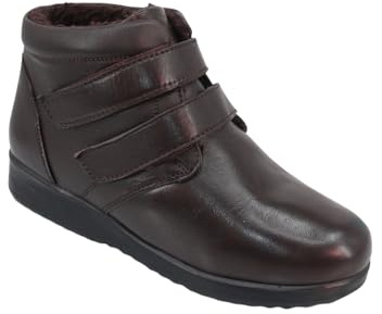 Chums Ladies Wide Fit Thermal Leather Touch Fasten Boot | Easy Open & Close Wider Fitting Fleece Lined Shoe with Durable Outsole