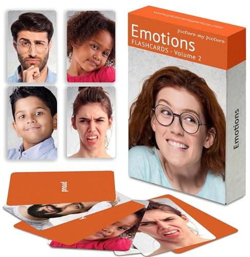 Picture My Picture Emotions Volume 2 Flash Card Set – Speech Therapy Tool for Vocabulary, Communication & Thinking, Scratch-Resistant with Activity Guide, Suitable for Education, ESL & ABA – Set of 40
