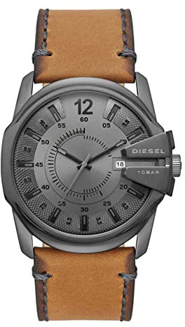 Diesel Herrenuhr Master Chief, Dreizeigeruhrwerk, 43 mm Gunmetal Edelstahlgehäuse mit Lederarmband, DZ1964