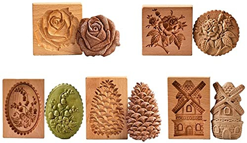 Halimer Cookie Mold Cutter, lustige hölzerne Keksformen für Backen, Lebkuchenform, Kiefernkegel Provence Rose Kuchenform Keksstempel Prägung Handwerk schmücken Backen DIY. Werkzeug