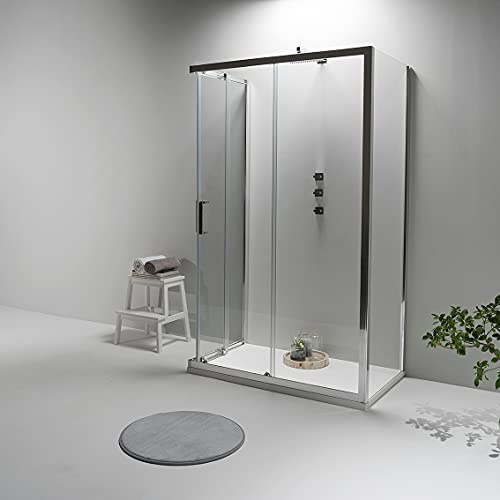 Box Doccia 3 Lati - Cabina Doccia con Porta Scorrevole, Cristallo Temperato 6mm, Anticalcare con Profilo Cromato, Chiusura Magnetica e Altezza 190 (70x90x70, Trasparente)