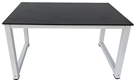 VDD Schreibtisch Computertisch – Küchentisch – Metall Holz – 120 cm x 60 cm – weiß mit schwarzer Tischpl