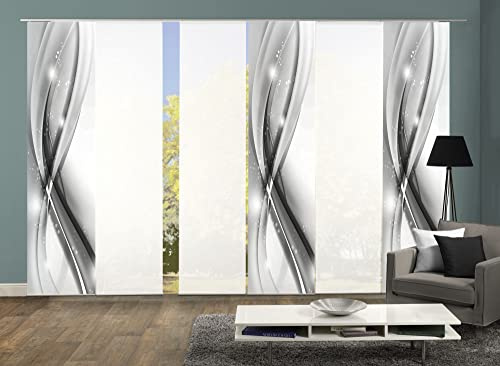 wohnfuehlidee 6er-Set Flächenvorhänge MALALAI Blickdicht/halbtransparent, Höhe 245 cm, grau, 245 x 60 cm
