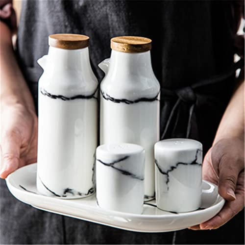 Cuisine Cuisson Ensemble de 5 bouteille d'huile de poivre en céramique en céramique en marbre Set Porcelaine Olive Soy Soy Party Favors Cuisine Outils de cuisson Outils d'huile Vinaigre Bouteilles Bou