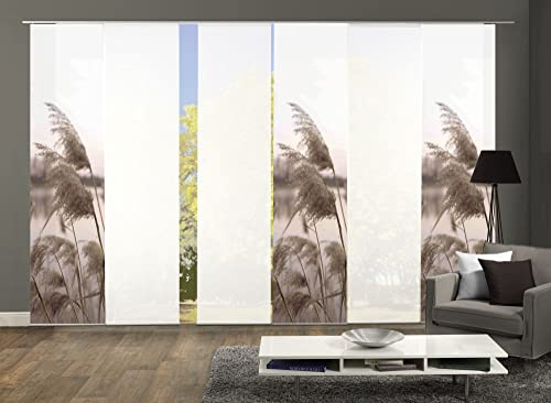 wohnfuehlidee 6er-Set Schiebegardinen MANJA Blickdicht/halbtransparent, Natur, 245 x 60 cm