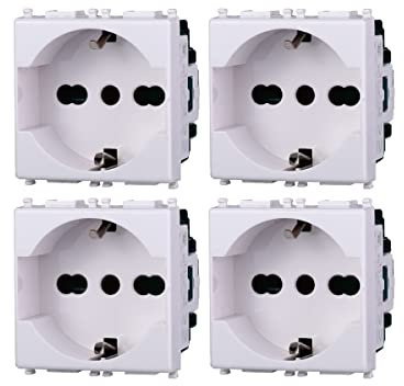 Presa Schuko Bianco, Compatibile Con Vimar Plana (4 Pezzi)