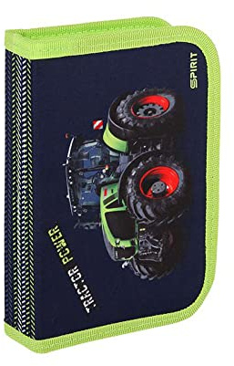 itenga Federmappe Schüleretui Federmäppchen Schulmäppchen - 1-Zipper - Gefüllt 28-teilig für Jungen und Mädchen (Traktor)