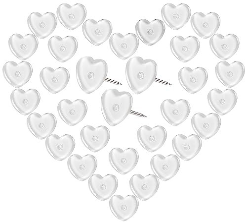 VAPKER Pinnnadeln mit Herzmotiv, transparent, Reißzwecken, niedliche Kunststoff-Pinnnadeln mit Stahlspitze, Kartennägel für Fotos, Wand, 150 Stück