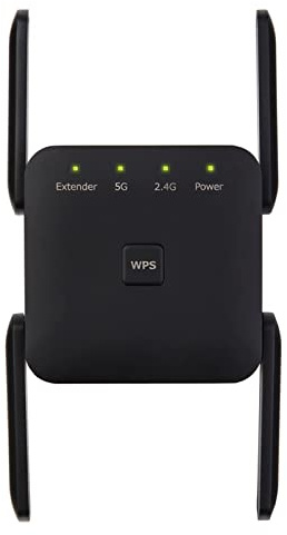 BIGFOX Ripetitore WiFi Dual Band 1200Mbps Per Casa - Amplificatore 5.8GHz & 2.4GHz, Extender Con Porta Ethernet, 4 Antenne, Nero