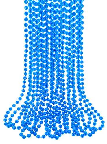 Wambere 5 Stück Bunte Perlenketten 80er Kunststoff Perlenkette Halsketten 6mm Perlenkette,Vintage Halskette für Party Karneval Weihnachten Geburtstag Mottoparty Festival Kostüm Zubehör,Blau