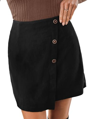 CUPSHE Mini jupe portefeuille taille haute boutonnée sur le devant pour femme, jupes décontractées d'automne avec fermeture éclair, Noir , M