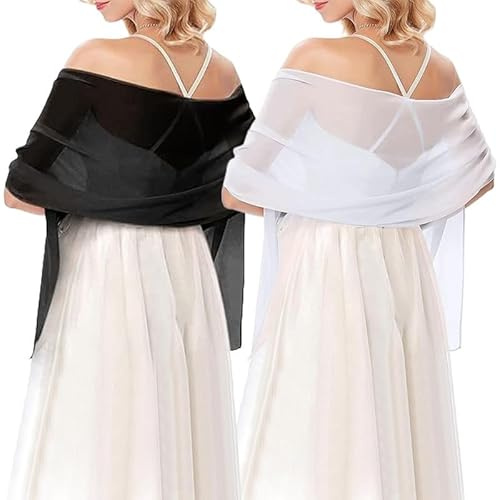 flintronic Kvinnors chiffonghalsduk, elegant damsjal, damhalsduk, 155 x 50 cm, sjal, Vit + svart, 155 x 50 cm