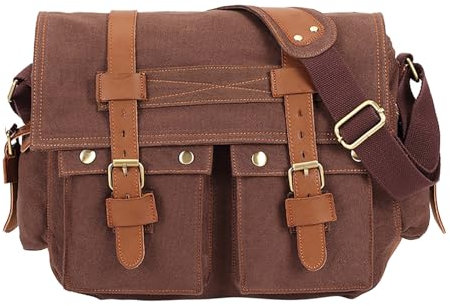 Sac à dos vintage en toile et cuir pour homme, café, A
