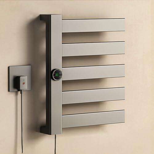 TINS Scaldasalviette Elettrico Bagno, 230 W Termoarredo Elettrico Bagno con Generatore di ioni Negativo e Aria Calda e Fredda a 3 velocità, Termostato Intelligente Display Touch a LED- Gun Gray L