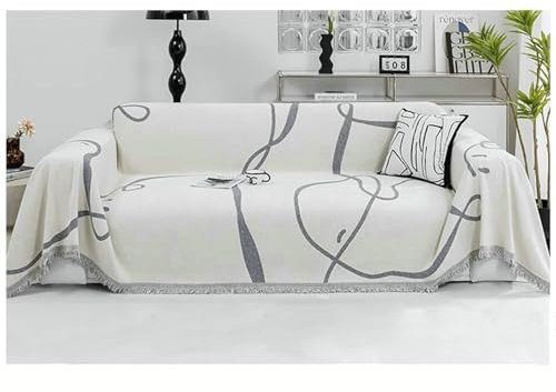 AMDXD Couchbezug, Geometrische Muster Muster mit Quaste Couchbezug Ohne Armlehne, Waschbarer, Kratzfester rutschfest Sofaüberwurf Hund in Chenille Möbelschutz-Sofabezüge - 180x300CM, Grau