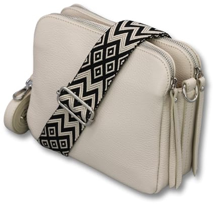 Adel Bags MARA Damen Umhängetasche Echtleder Handgefertigt Crossbody Bag | Damen Schultertasche mit Ledergurt & gemustertem Riemen, Echtes Leder, 5 Fächer, Wasserabweisend, Made in Italy