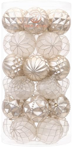 Sea Team 60 mm/2,36 Zoll zarte Kontrastfarbenthema-Malerei & Glitzernde Weihnachtsbaum-Anhänger Dekorative hängende Weihnachtskugeln-Ornamente-Set - 30 Stück (Champagner)