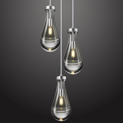 ZYBWL Chrom Raindrop Pendelleuchten 3 flammig Küche Insel Kristalle hängelampe klar massivem Glas Pendelleuchte moderne Kronleuchter für Esszimmer Veranda Flur Wohnzimmer(Enthält keine Glühlampe)