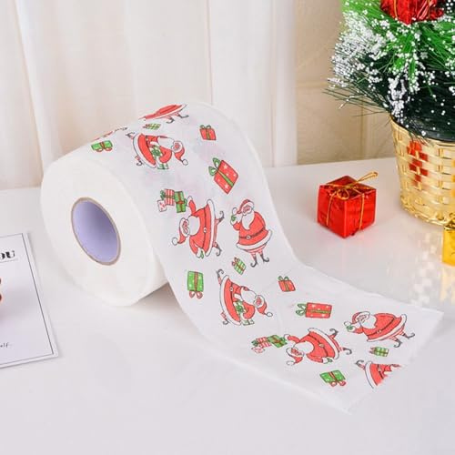 HpLive 1 rouleau de papier toilette avec motif de Noël, impressions en papier, accessoires amusants pour la décoration de Noël (C)