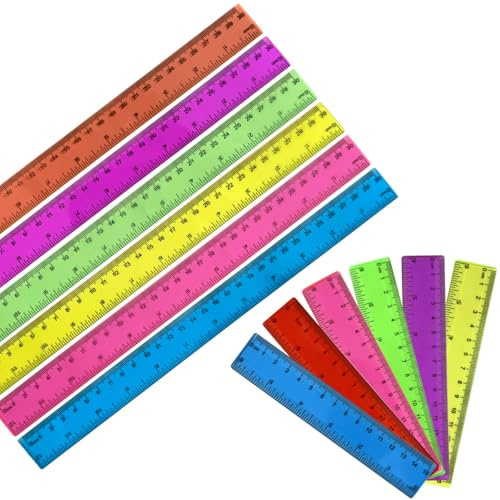 12 Stück Lineal Kinder, Bunt Kunststoff Lineal 30 cm und Lineal 15cm Grundschule mit Metrische&Inch-Skala, Lineal Klein, Transparent Kleines Lineal Grundschule für Schule Büro Zuhause Kinder Mädchen