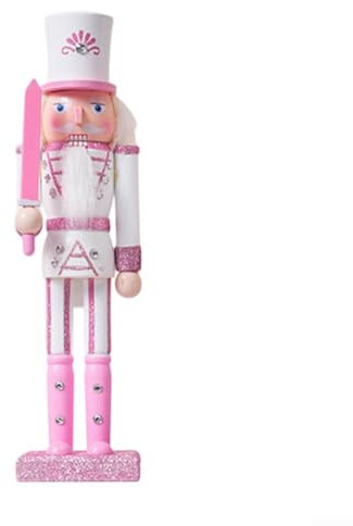 Adorno de cascanueces rosa de 30 cm, muñeca de madera para decoraciones de fiesta de Navidad (C)