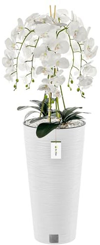 botle Künstliche Orchidee Kaskaden Blumenstrauß Weiß im Topf Weiß H 110 cm Heimbüro Dekoration, Kunstpflanze, Kunstblume, Künstliche Orchidee im Topf