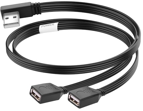 JSADZKJ USB 2.0 Y-Kabel Stecker zu Dual Buchse Adapter Verlängerungskabel 1 in 2 Out für Laptop, Tablet Datenübertragung, Aufladen 1.64Ft (Links-Winkel)