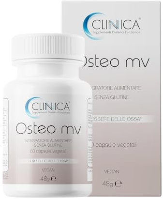 CLINICA – OSTEO MV - Integratore Alimentare – Favorisce il benessere delle ossa grazie ai suoi minerali Manganese, Fosforo, Calcio e Zinco - Vitamina K e Vitamina D – VEGAN- Formato 60 Capsule