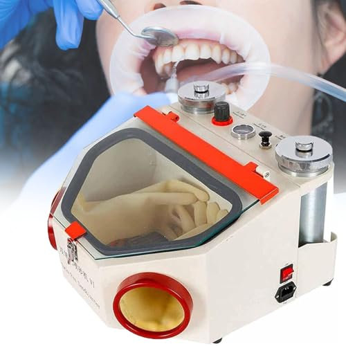 YANGYMM Doppelstift-FeinsandstrahlgeräT, Dentallabor-Sandstrahler, 2 Stifte + 2 Tanks, Dentallabor-Sandstrahler, Led-Licht Und SandstrahlgeräT mit GroßEm Sichtfenster, Mit FußPedalsteuerung