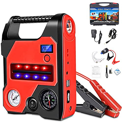 IYUESQ Kit de démarrage Rapide, Chargeur de Batterie Externe 32000 mAh, Pompe de Pointe 12 V, compresseur d'air, Booster de Batterie Automatique d'urgence avec Adaptateur USB pour Moteurs