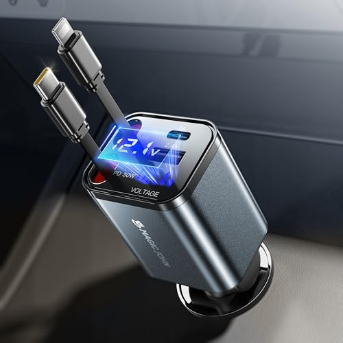 MAGIC JOHN 4 in 1 Zigarettenanzünder USB C 65W Einziehbares Auto Ladegerät Kfz Zubehör, Schnellladegerät mit Type-C Kable/USB C/USB A Port, Kompatibel mit iPhone, Samsung Galaxy