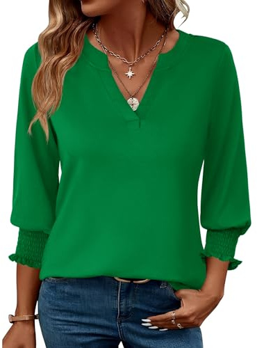 Rapbin Blusa para mujer de manga 3/4 con cuello de pico, túnica, holgada, elegante, informal
