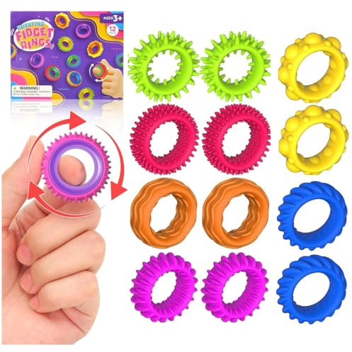 JoyJoyful Fidget Ring Toys für Kinder Erwachsene, 12 Stück Sensorik Autismus für Spielzeug, Anti Stress Autismus Spielzeug, Fidget Squishy Toy Anxiety ADHD Toys, Beruhigend Bei Stress Angst