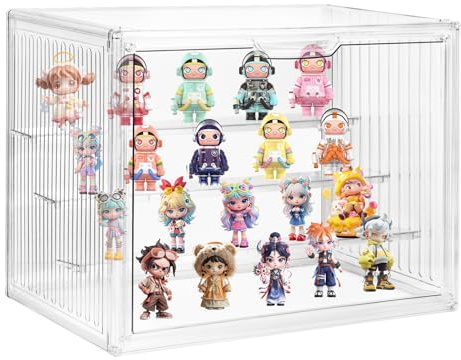 FHMIDIC Schaukasten Vitrine, 4-Schicht Acryl Vitrine mit magnetischer Tür, transparente Stapelbar Alternative Glasvitrine für Sammlerstücke, Action Figuren Spielzeug, MiniFiguren (36×27×22cm, 2er-Set)