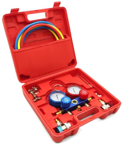 Bestschweissen.de R134a Kältemittel Nachfüllset Klimaanlage Befüllen Klimaanlage Auto Befüllen - Tester Manometer Set R410A R22 mit 3 Schläuchen 140cm