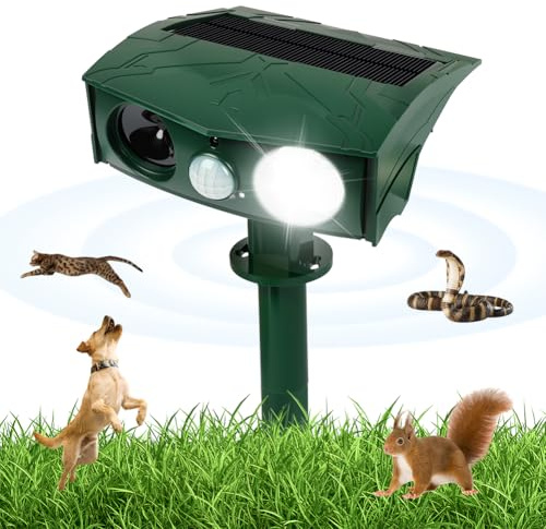 AXFEE Repulsif Chat Exterieur Solaire, Répulsif Chat Ultrason, Réglable Répulsif à Ultrasons, 4 Modes, Ultrason Chat Étanche avec Détecteur de Mouvement et Flash pour Anti Oiseaux, Les Rongeurs