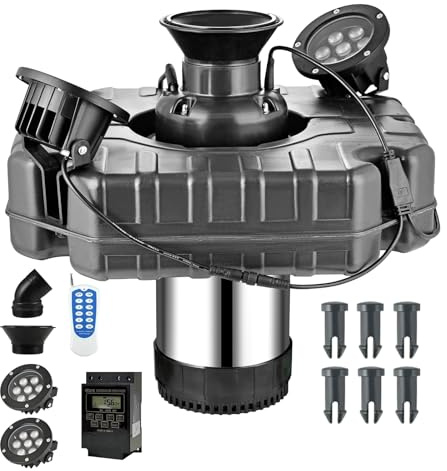ShuDwrpu Premium LED Pond Fountain with RGB Lighting System, Stainless Steel Rotor, All-Copper Motor, Remote Control, Dynamic Color Changing, for Garden Ponds (Two Lights)