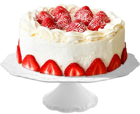 BAODBF Tårtfat med fot, 25 cm/10 tum tårtställ för tårtdekoration & bakning, tårtfat rund av keramik, tårtfat för fester, familjefester och picknick, vit