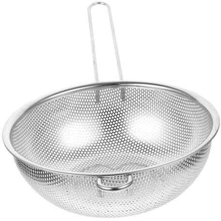 TOBBOMEY Colador de Acero Inoxidable con Mango Ergonómico Malla Fina para Cesta Filtrante Resistente para Escurrir Arroz y Pasta para Cocina Diaria