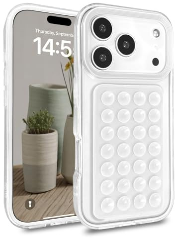 Altartar Trasparente Custodia per iPhone 17 Pro Max Ultra Sottile Cellulare Con Ventosa Rimovibile Custodia Clear Silicone Resistente agli urti Case Protettiva TPU Ventosa Suction Cover-Bianco