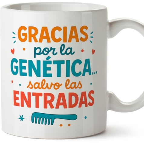 MUGFFINS taza papa con frase Gracias por la genética… salvo las entradas en Español | regalo padre divertido | regalos cumpleaños padre graciosos | 330 Ml 11 oz | navidad | Papá y mamá v1.2MA