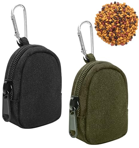 Simsky 2 Stücke Hundeleckerli Tasche, Leckerlibeutel mit Reißverschluss & Karabiner, Tragbarer Futterbeutel für Hundetraining & Gassigehen, Kotbeutelhalter, Armee Grün & Schwarz
