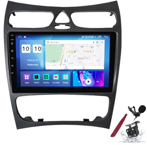 PLKEQS Radio de Voiture Android 15 pour B-ENZ CLK-Class 320(2002-2005) Unité Principale stéréo de Remplacement Écran QLED 2K de 9 Lecteur multimédia avec Carplay Sat GPS Navi BT 5G WiFi SWC,Y1