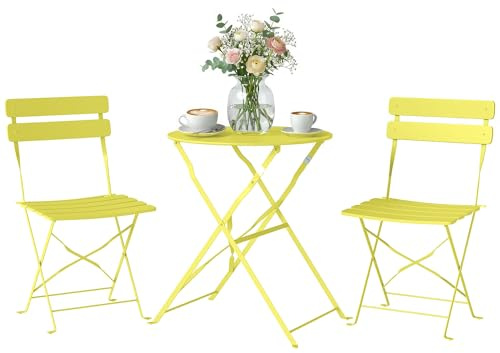 Outsunny Ensemble Bistrot de Jardin 3 Pièces san Montage Métal Jaune