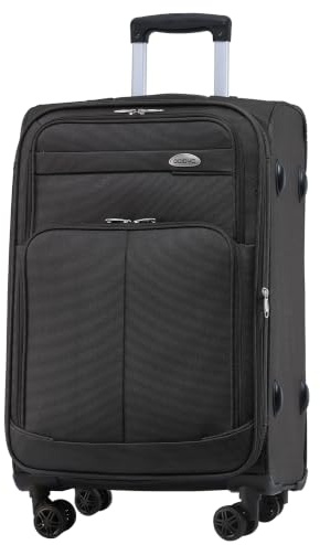 BEIBYE Leichter Stoffkoffer Kofferset Trolley Außentaschen Dehungsfuge mehr Stauraum mit Zahlenschloss (Coffee, XL)