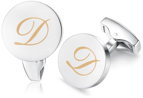 HONEY BEAR brev initialer bokstav manschettknappar män rostfritt stål bröllop manschettknapp borstad silver, återanvändbar, 17mm, Rostfritt stål