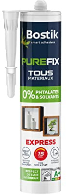 Bostik Mastic de Fixation Purefix Express – Séchage en 15 min – Colle Tous Les Matériaux Même Humides – Intérieur et Extérieur – Hybride Polymère – Sans Phtalates et Sans Solvants – Blanc – 452 g