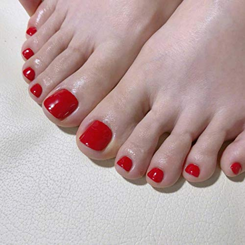 Yienate Künstliche Nägel für Zehen, rot, schick, exquisit, für Zehen, volle Abdeckung, Nagelspitzen, Fußnägel, 24 Stück