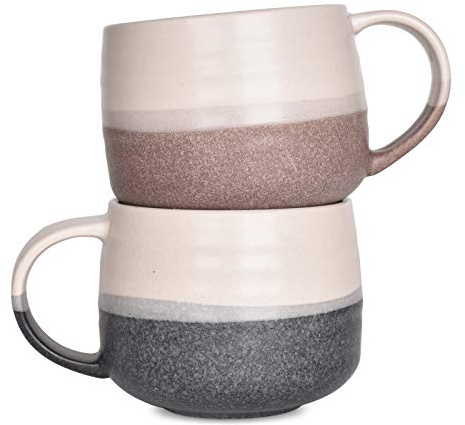 Bosmarlin Ceramic Large Latte Coffee Mug Set of 2 for Latte, Cappuccino, 18 Oz, Dishwasher and Microwave Safe (Pink&Grey, 2)